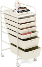 GOFLAME 6-Drawer Rolling Storage Cart, Multifunctional Art Supply Organizer Cart, Mobile Utility Storage Cart with Removable Drawers & Lockable Wheels, Craft Cart for Home Office, White