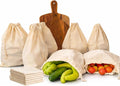Premium Quality 10"x12" Cotton Single Drawstring Muslin Produce Bags, Pack of 12, Multiuse - kitchen storage, Travel, Soap & Boot Storage, shoe bags - Natural