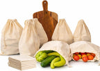 Premium Quality 10"x12" Cotton Single Drawstring Muslin Produce Bags, Pack of 12, Multiuse - kitchen storage, Travel, Soap & Boot Storage, shoe bags - Natural