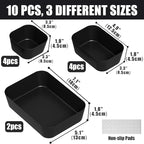 Plastic Drawer Organizers, 10 PCS Drawer Organizer Bins, Bathroom and Vanity Organizer Plastic Tray, Makeup Organizer and Storage for Makeup, Bedroom, Kitchen Gadgets Utensils and Office (Black)