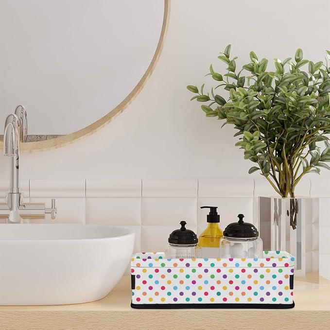 Colorful Polka Dot Bathroom Storage Baskets Waterproof Bathroom Counter Organizer Decorative Toilet Paper Storage Basket for Organizing for Bathroom Living Room Decor