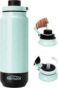 GREYLOCK 40 oz Insulated Water Bottle with Straw Lid, Leakproof Reusable Stainless Steel Vacuum Flask, 24hr Cold & Hot, Carry Handle & Silicone Spout, BPA-Free for Gym, Hiking, Travel,Teal