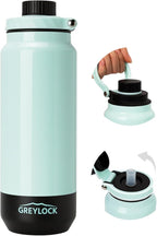 GREYLOCK 40 oz Insulated Water Bottle with Straw Lid, Leakproof Reusable Stainless Steel Vacuum Flask, 24hr Cold & Hot, Carry Handle & Silicone Spout, BPA-Free for Gym, Hiking, Travel,Teal