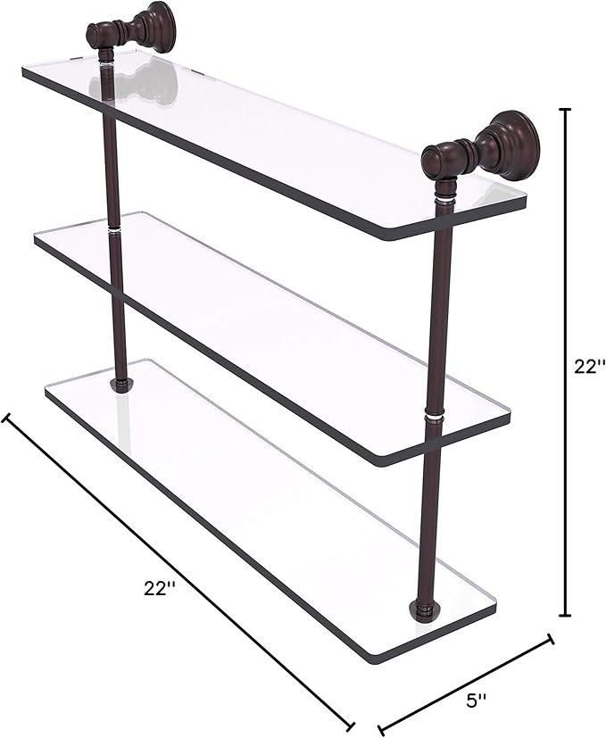 Allied Brass CL-5-22 Carolina Collection 22 Inch Triple Glass Shelf, Antique Bronze