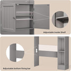Ahomly Over The Toilet Storage Cabinet, 32.3" W Over Toilet Bathroom Organizer with Doors, Adjustable Shelves, Toilet Paper Holder, 2 Side Hooks, Space-Saver for Bathroom, Laundry, Grey