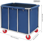 Commercial Laundry Cart with Wheels, 260LBS Laundry Cart Stainless Steel Rolling Laundry Hamper, Laundry Sorter Rolling Cart with Removable Oxford Cloth Bag for Hotel, Home, Hospital (Blue)