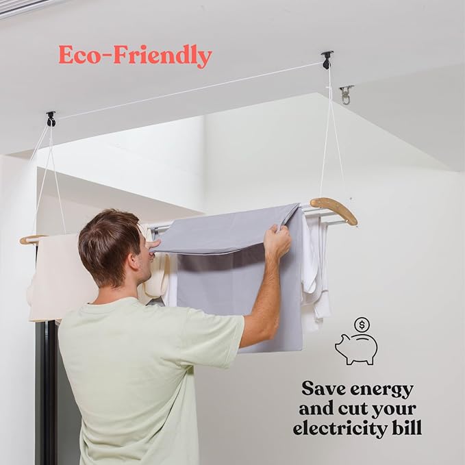Ceiling Mounted Drying Racks for Laundry-Space-Saving Ceiling Clothes Drying Rack-Pulley Drying Rack-Wood, Metal, Ceiling Clothing Rack-Ceiling Mount Drying Rack-Clothes Drying Rack Ceiling Mounted
