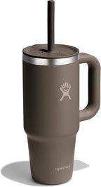 Hydro Flask Travel Tumbler with Handle, Lid and Straw - Insulated Stainless Steel in 24 Oz Sandpiper