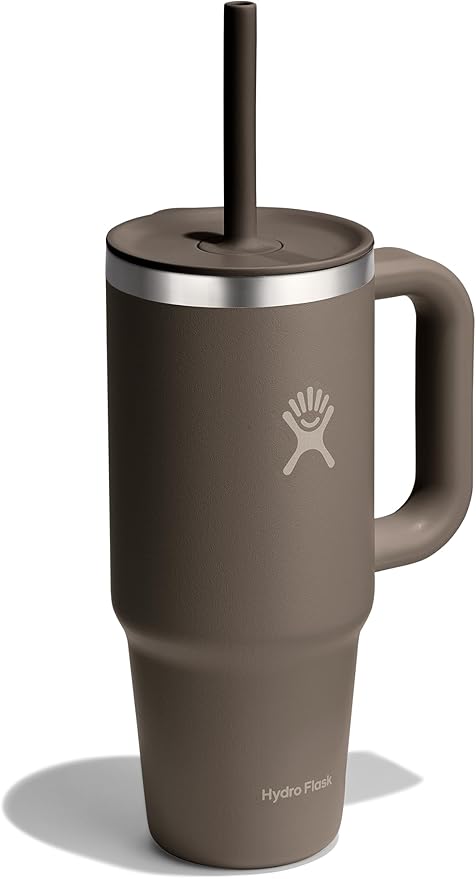 Hydro Flask Travel Tumbler with Handle, Lid and Straw - Insulated Stainless Steel in 24 Oz Sandpiper