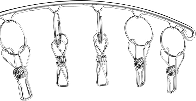 Toplife Clothes Hanger with 10 Clips, Stainless Steel, Windproof, for Drying Socks, Bras, Underwears, Baby Clothes, Hats, Scarfs, Towels, Pants and Gloves, Set of 4 (Indoors)