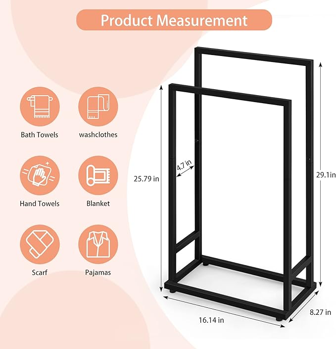 Freestanding Towel Rack 2 Tier Towel Holder Stand Small Hand Towel Drying Rack Black Towel Blanket Racks for Bathroom Laundry Room Bedroom Pool (Matte Black)