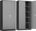 INTERGREAT Metal Storage Cabinet with Lock,72" Steel Lockable File Locker Cabinet with Locking Doors and Adjustable Shelves, Storage Lockers for Office, Home, Garage, Gym, School (Black Grey)