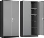 INTERGREAT Metal Storage Cabinet with Lock,72" Steel Lockable File Locker Cabinet with Locking Doors and Adjustable Shelves, Storage Lockers for Office, Home, Garage, Gym, School (Black Grey)