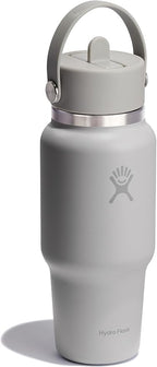 Hydro Flask Travel Water Bottle - Insulated Stainless Steel - Wide Straw Lid, Non Spill, Leakproof in 24 Oz Birch Gray