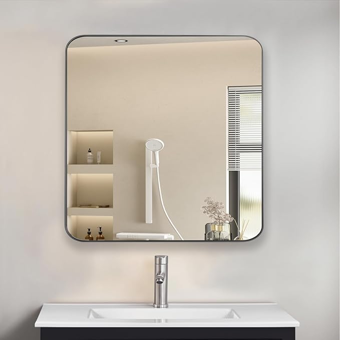 Bathroom Medicine Cabinet,20"x20" Square Mirror Door with Stainless Steel Frame,Recessed & Surface Wall Cabinet with Glass Shelves, Rust-Resistant Bathroom Storage Cabinet