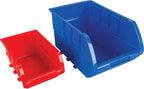 Performance Tool W5193 Half Bulk Bin Storage Rack with 32 Large and Small Bins for Easy Garage Organization of Tools, Parts, Hardware, and More, Red and Blue