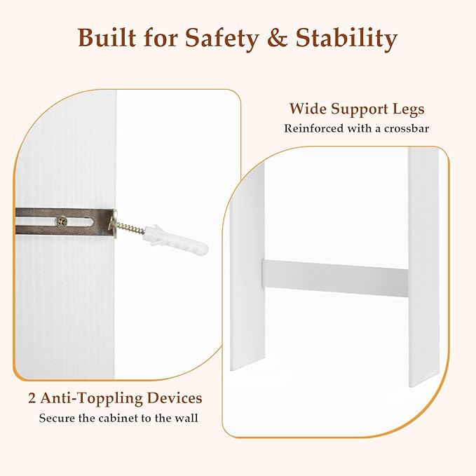 Giantex Over The Toilet Storage Cabinet, Double Door Space Saver Above Toilet with Adjustable Shelf & Open Storage Cube, Over Toilet Bathroom Organizer for Restroom, Laundry Room, White