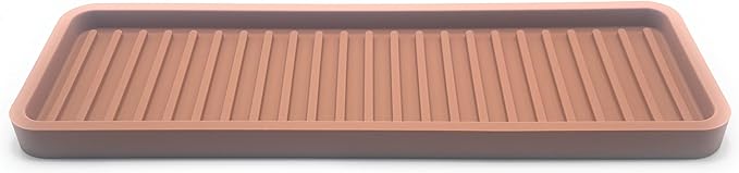 Happitasa Silicone Kitchen Sink Organizer Tray, Sponge Holder and Countertop Protector | Bathroom and Kitchen Soap Dish and Dispenser Tray (Mocha, 12"x4", 9.2 Ounces)