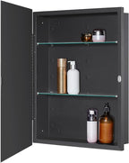Black Bathroom Medicine Cabinet with Beveled Edge Mirrored Door 20 x 26 inch, Recessed or Surface Mount, with Adjustable Glass Shelves