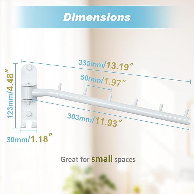 Alise Wall Mounted Drying Rack,Swivel Clothes Drying Rack Stainless Steel,Space Saving Clothes Hanger Rack,Heavty Duty Clothes Wall Drying Rack for Laundry Closet Bedroom/Bathroom,White