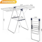 KINGBOARD Clothes Drying Rack,Stainless Steel Laundry Drying Rack with Height-Adjustable, Foldable Gullwing for Easy Storage, No Assembly, Indoor Outdoor Use, 56.4" D x 21.6" W x 39.3" H, Blue