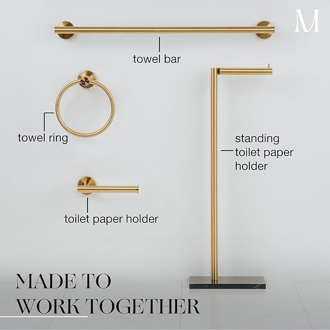 MARMOLUX ACC Free Standing Gold Toilet Paper Holder Stand with Black Marble Base and Storage | 4 Jumbo Roll Bathroom Hardware Toilet Tissue Organizer | Stainless Steel Bathroom Decor Accessory