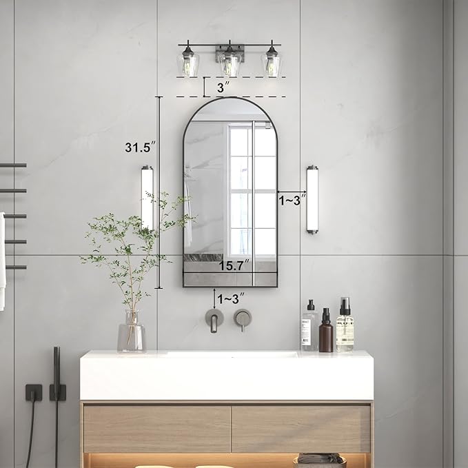 Recessed Medicine Cabinet with Mirror,Black Arched Medicine Cabinet,Arch Bathromm Medicine Cabinet Recessed,Metal Edge Bathroom Mirror with Storage,Surface Mount Mirrored Cabinets 16x31
