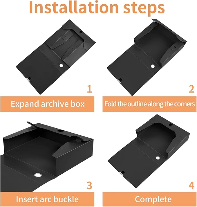 HUA JIE A4 Storage File Boxes Plastic Archives Cases with Lid, File Folder Organizer Document Filing Box for office,31×7.5×23.5 cm, Black(Pack of 4)