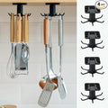 4 PCS Under Cabinet Kitchen Utensil Hooks 360° Rotation Adhesive Nail Free Hanging Rack for Kitchen Utensils, Tools, Towel, Knife (Black)