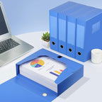 HUA JIE A4 Storage File Boxes Plastic Archives Cases with Lid, File Folder Organizer Document Filing Box for office,31×7.5×23.5 cm, Blue(Pack of 4)