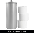 iDesign Freestanding Bathroom Toilet Paper Storage Holder with Lid for 3 Extra Rolls, Silver