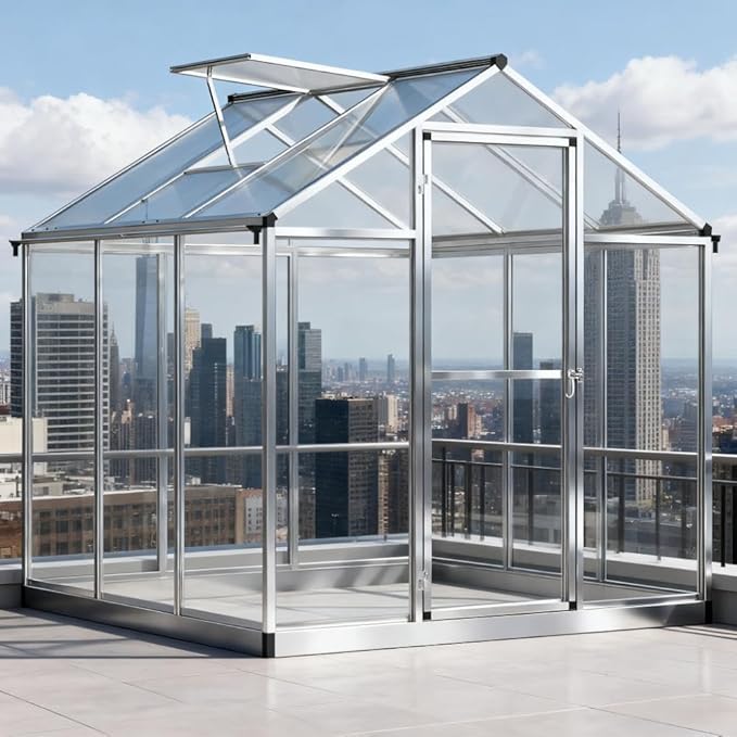 Aluminum Greenhouse with Polycarbonate Panels, Walk-in Garden Greenhouse for Outdoor Plant Growing, Durable Structure for Year-Round Gardening (Silver + Aluminum)