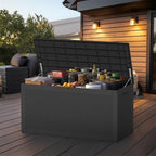 120 Gallon Outdoor Deck Box, Lockable Waterproof Outdoor Storage Boxes For Garden Tools,Indoor Cushions,Accessories Outside Storage Resin Weatherproof Container(Black)