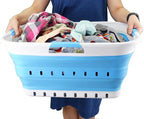 SAMMART 42L (11 gallon) Collapsible Plastic Laundry Basket - Foldable Pop Up Storage Container/Organizer - Space Saving Hamper/Basket (1, White/Marine Blue)