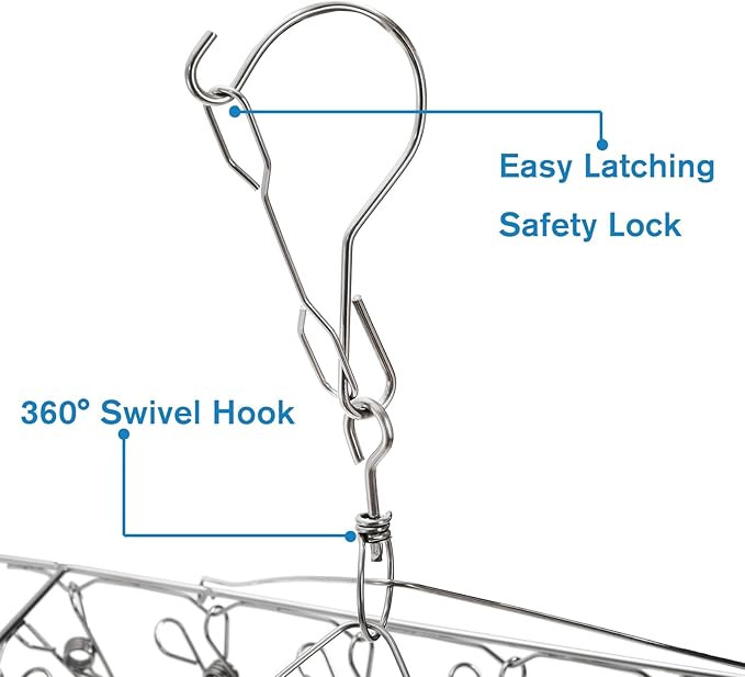 Tosnail 4 Pack Stainless Steel Clip and Drip Hangers with 30 Clips, Clothes Drying Rack Laundry Accessories