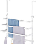 Over The Door Towel Rack, Over Door Towel Racks for Bathroom Door with 5 Hooks, 3 Tier Towel Storage Hanger Holder for Bathroom Accessories, 16 Inch Towel Bar for Hanging Towels, White