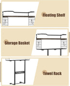 Rustic Brown Wood Vertical Towel Rack - Bath Wall Holder Set Above Toilet Storage, Rolled Towel Shelf Organizer for Small Bathrooms