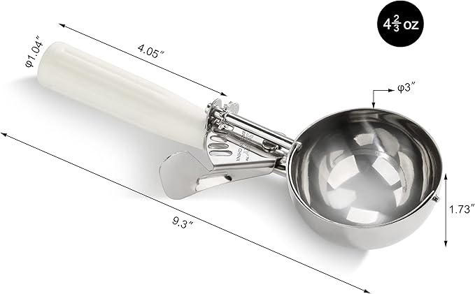 New Star Foodservice 34745 Commercial-Grade Thumb Press Food Disher/Ice Cream Scoop, 18/8 Stainless Steel, 4.67 oz, Size 6, White