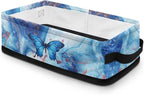 Bathroom Storage Bin Narrow Organizer Versatile Storage Basket for Countertops Vanities Shelves Stylish Rectangle Storage Box for Toilet Paper Towels, Blue Marble Butterfly