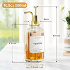 Coffee Syrup Dispenser for Coffee Bar, 16.9oz 500ml Glass Syrup Dispenser w Golden Coffee Scoop, Coffee Syrup Pump Dispenser w 36 Labels and Bamboo Tray, Coffee Syrup Bottles with Golden Pump, 4PCS