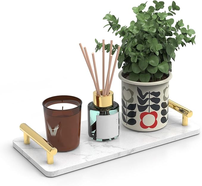 Guest Towel Holder Tray for Bathroom,Marble Slab with Handles -Napkin Holder for Kitchen - Bathroom Tray (Gold,Small)