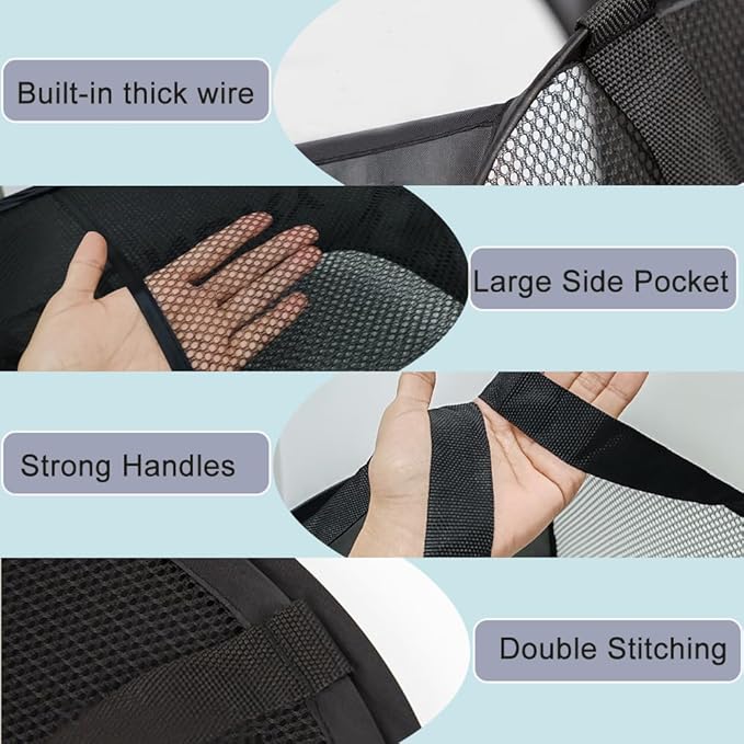 Larpur Pop Up Laundry Baskets, 2 Pack Mesh Laundry Hampers Collapsible Clothes Hampers for Home, Dorm, Travel (Black + Blue)