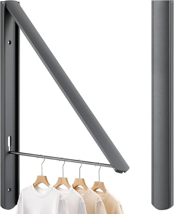 Retractable Clothes Drying Rack Wall Mounted, Foldable Space-Saving Hanger for Laundry Room/Bathroom/RV - Stainless Steel/Aluminum (Grey)