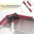 Tomorotec Small Triangle Roll-Up Dish Drying Rack with Silicone Coating Stainless Steel Frame for Sink Corners, Multipurpose Over-The-Sink Kitchen Drainer & Organizer for Space-Saving Storage-Wine red