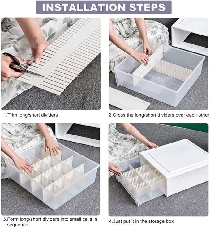 44Pcs Drawer Dividers with Fixing Buckle, Adjustable Drawer Organizer Storage Separator for Clothes, Cutlery, Socks, Underwear, Makeup, Dresser, Kitchen, Bedroom, Office, Bathroom, 14.5 * 2.75in