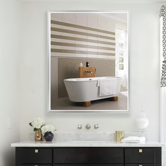 24x30 Inch Medicine Cabinet with Mirror, Brushed Nickel-Aluminum Frame, Farmhouse Bathroom Storage Cabinet (Recessed or Surface Mount)