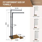 Hjarta 40 Inch Free Standing Towel Racks for Bathroom, Black Towel Holders with Wooden Base, 2-Tier Freestanding Towel Holder Stand for Bath Towel Sheet