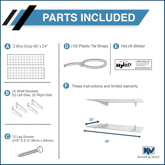 Hyloft 00630 2-Pack Heavy Duty Steel Wall Garage Shelving, 48-Inch X 24-Inch Wall Mounted Shelves for Garage Storage, Low-Profile Brackets, Max Shelf Load 150 Pounds, White Powder Coated Finish
