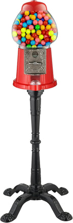 15” Gumball Machine with Stand and Coin Bank - Bubble Gum Machine Candy Dispenser Vending Machine with Glass Globe and Metal Base - Vintage Style Gum Ball Machine by Great Northern Popcorn (Red)