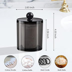 SheeChung 3-Pack Qtip Holder Black,Plastic Qtip Dispenser with Lids,Apothecary Jars with Labels,Minimalist Shatterproof Bathroom Organizer Set for Cotton Swabs,Balls,Pads,Bathroom Accessories